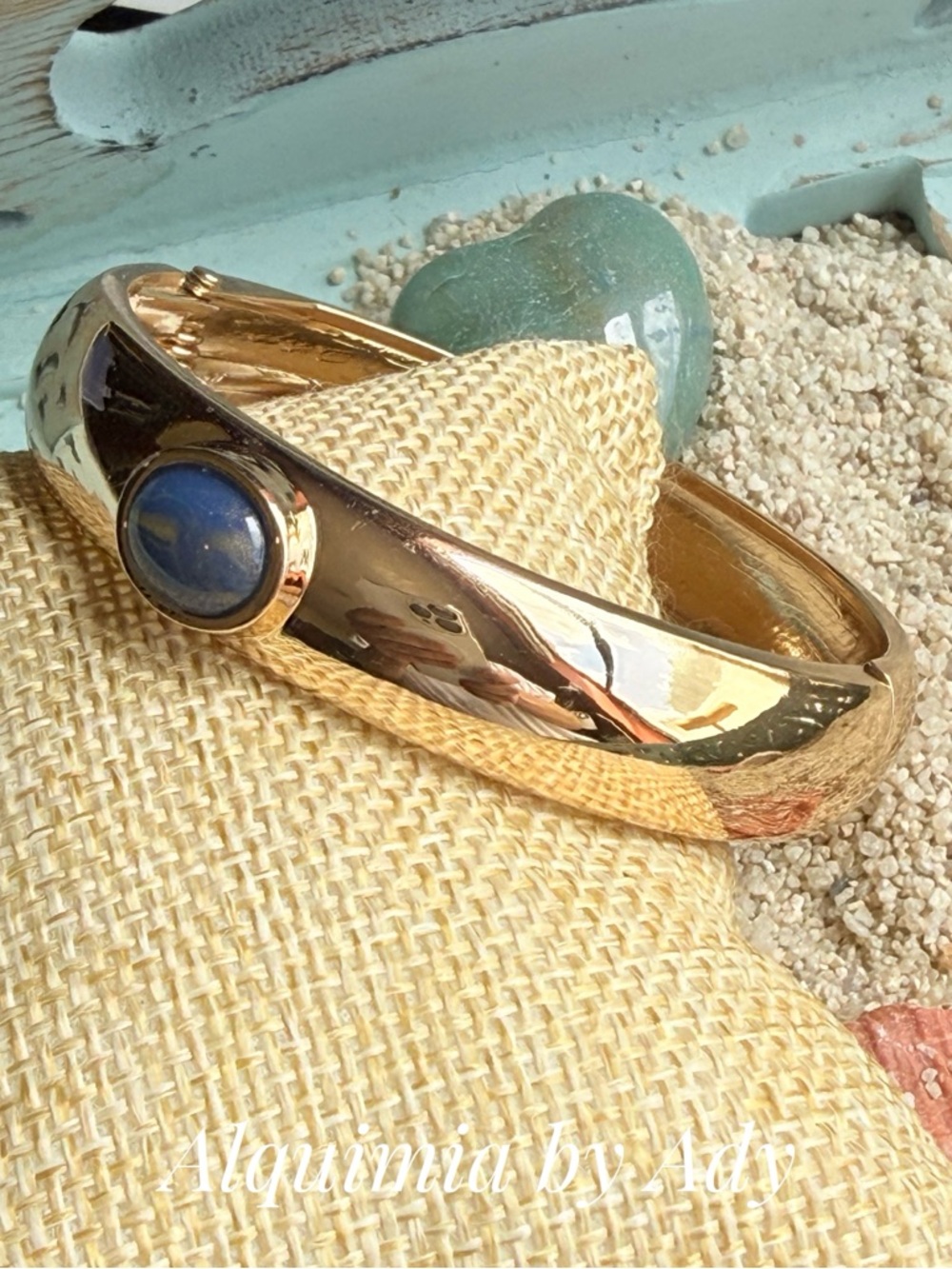 MONUMENTAL Gold-Tone Cuff Bracelet with Blue LAPIS Stone